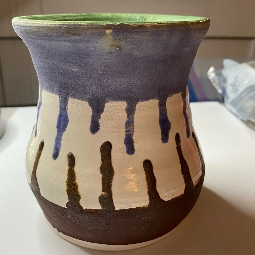 Stoneware vase handmade flower holder cup signed UBV